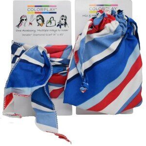 ColorPlay Scarf Versatie Diamond 14" x 45" And Jewelry Pouch Stripe Print Blue
